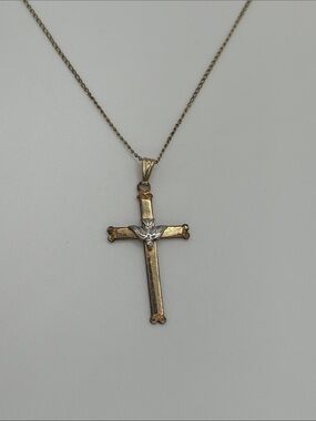 1/20th 14k Gold- filled two tone Cross Pendant Necklace with Dove Accent